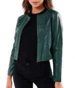 Green Collarless Leather Jacket Women
