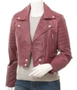 Women’s Burgundy Leather Crop Biker Jacket