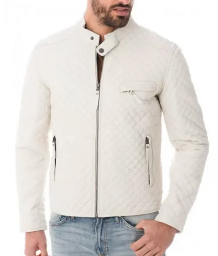 White Quilted Leather Jacket Men-1