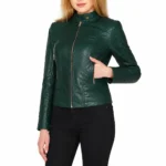Green Slim Fit Leather Jacket Women