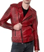 Red Distressed Leather Jacket Men-2