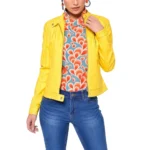 Yellow Slim Fit Leather Jacket Women-1