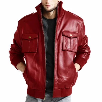 Red Leather Jacket Men-2