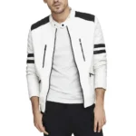 White Leather Jacket With Black Stripes