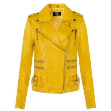 Women’s Yellow Leather Biker Jacket