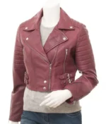 Women’s Burgundy Leather Crop Biker Jacket-2