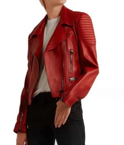 Red Leather Jacket Women-1