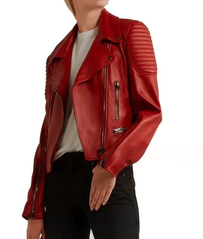 Red Leather Jacket Women-1