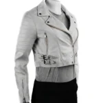 Women’s Antique White Cropped Leather Biker Jacket-1