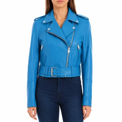 Light Blue Leather Jacket Women-1