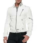 White Slim Fit Leather Jacket Men-1