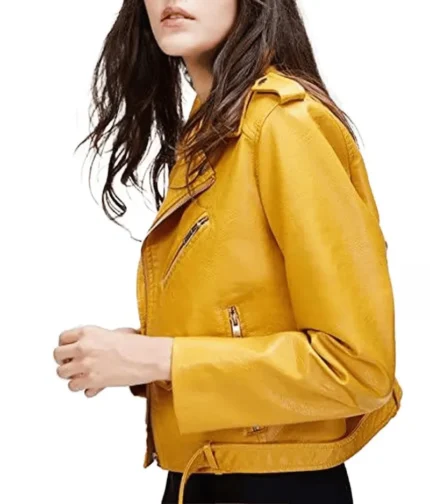 Women’s Yellow Leather Biker Short Jacket-1