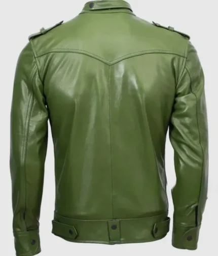 Slim Fit Men’s Dark Green Leather Jacket-2