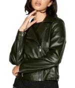 Faux Leather Olive Green Jacket Women-1
