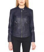 Navy Blue Leather Jacket Women
