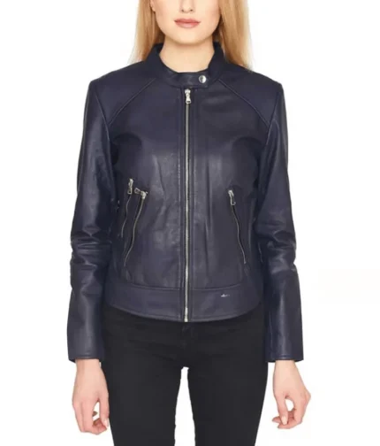 Navy Blue Leather Jacket Women