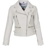 Women’s White Leather Biker Jacket