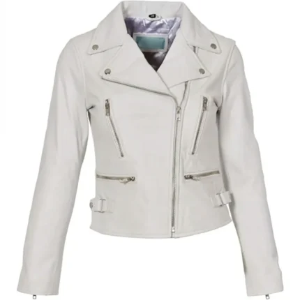 Women’s White Leather Biker Jacket