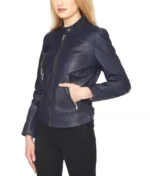 Navy Blue Leather Jacket Women-1