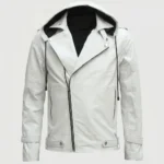 Men’s Sheepskin White Hooded Leather Jacket