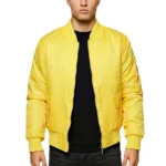 Bomber Yellow Leather Jacket Men-1