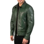 Green Shirt Collar Leather Jacket Men-1