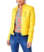 Yellow Slim Fit Leather Jacket Women