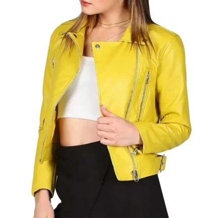 Yellow Leather Jacket Women-1