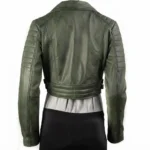 Women’s Forest Green Cropped Leather Biker Jacket -2