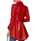 Motorcycle Style Women’s Red Leather Peplum Jacket-3