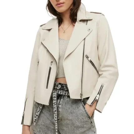 Fern White Biker Leather Jacket For Women