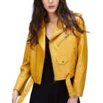 Women’s Yellow Leather Biker Short Jacket