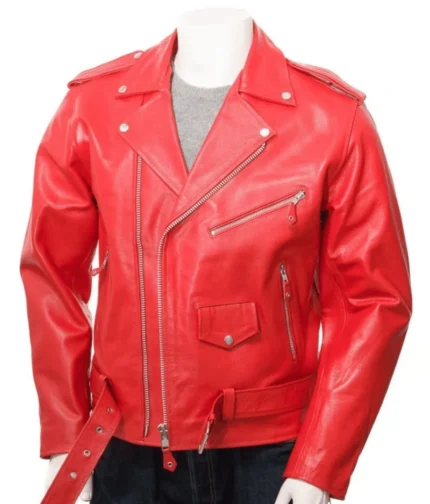 Men’s Red Leather Biker Jacket
