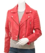 Women’s Red Leather Biker Jacket