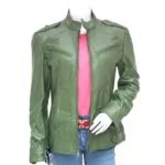 Women’s Fashion Green Biker Leather Jacket-1