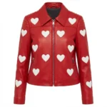 Women’s White Heart Red Leather Jacket