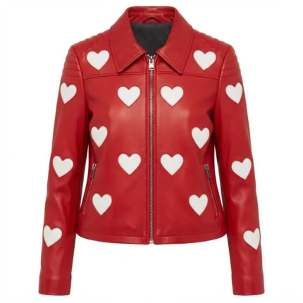 Women’s White Heart Red Leather Jacket