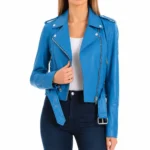 Light Blue Leather Jacket Women