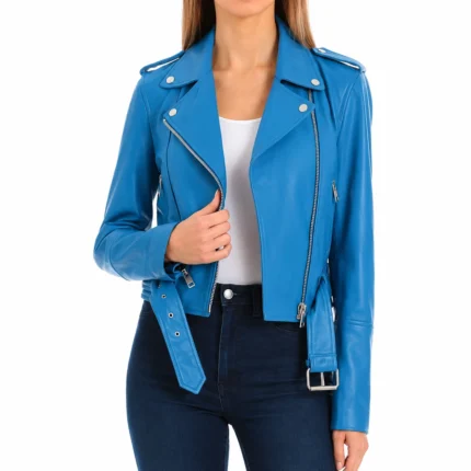 Light Blue Leather Jacket Women