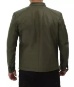 Men’s Sheepskin Leather Green Biker Jacket-2