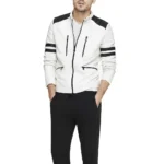 White Leather Jacket With Black Stripes-1