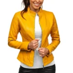 Slim Fit Yellow Leather Jacket Ladies