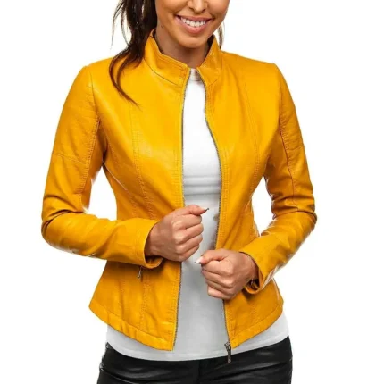 Slim Fit Yellow Leather Jacket Ladies