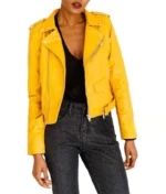 Faux Leather Yellow Jacket Women