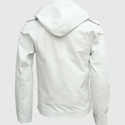Men’s Sheepskin White Hooded Leather Jacket-1