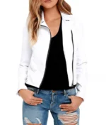 White Biker Leather Jacket Women