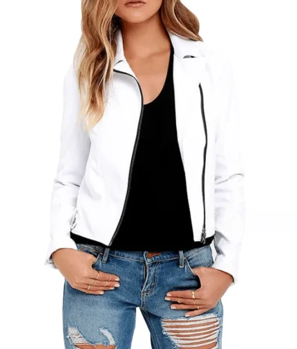 White Biker Leather Jacket Women