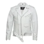Men’s White Leather Cross Zip Biker Jacket-1
