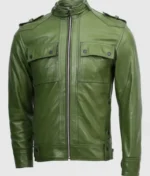 Slim Fit Men’s Dark Green Leather Jacket