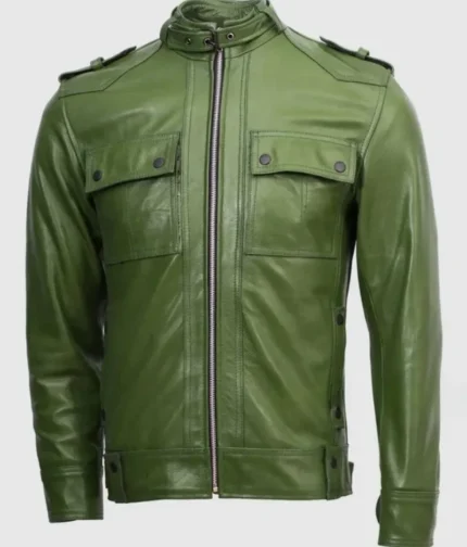 Slim Fit Men’s Dark Green Leather Jacket